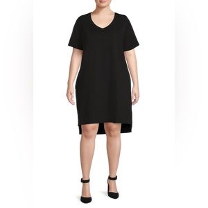 NWOT Terra & Sky Solid Black Casual T-Shirt Dress w/High-Low Hem & Side Slits XL